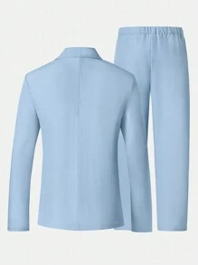 SHEIN 2 件/套青少年男孩绅士装，包括修身浅蓝色翻领双色西装外套和正装裤，优雅而迷人的正装，适合春夏季、生日派对、晚会、表演、主持人、婚礼季节，适合情人节、生日、婚礼、毕业典礼、婚礼嘉宾、花童、戒指持有人 - 淺藍色 - 查看 2
