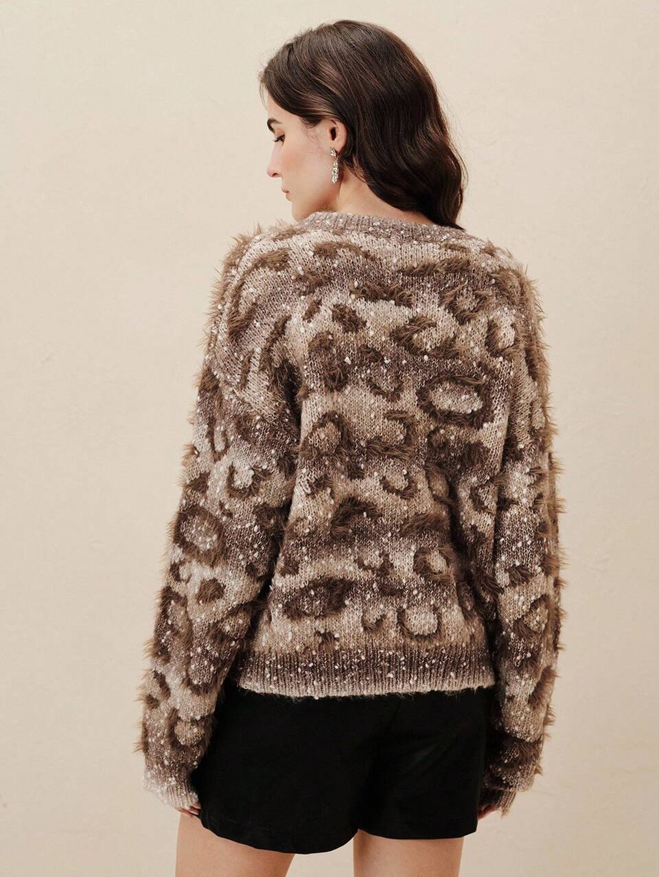 Women's Autumn Winter Leopard Print Gradient Contrast Color Knitted Sweater, Fashionable Winter