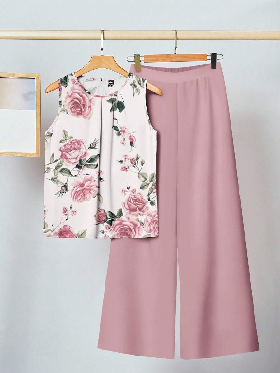 SHEIN Clasi 2pcs Casual Floral Print Women's Set, Includes Tank Top And Long Pants, Suitable For Summer - Multicolor - View 1