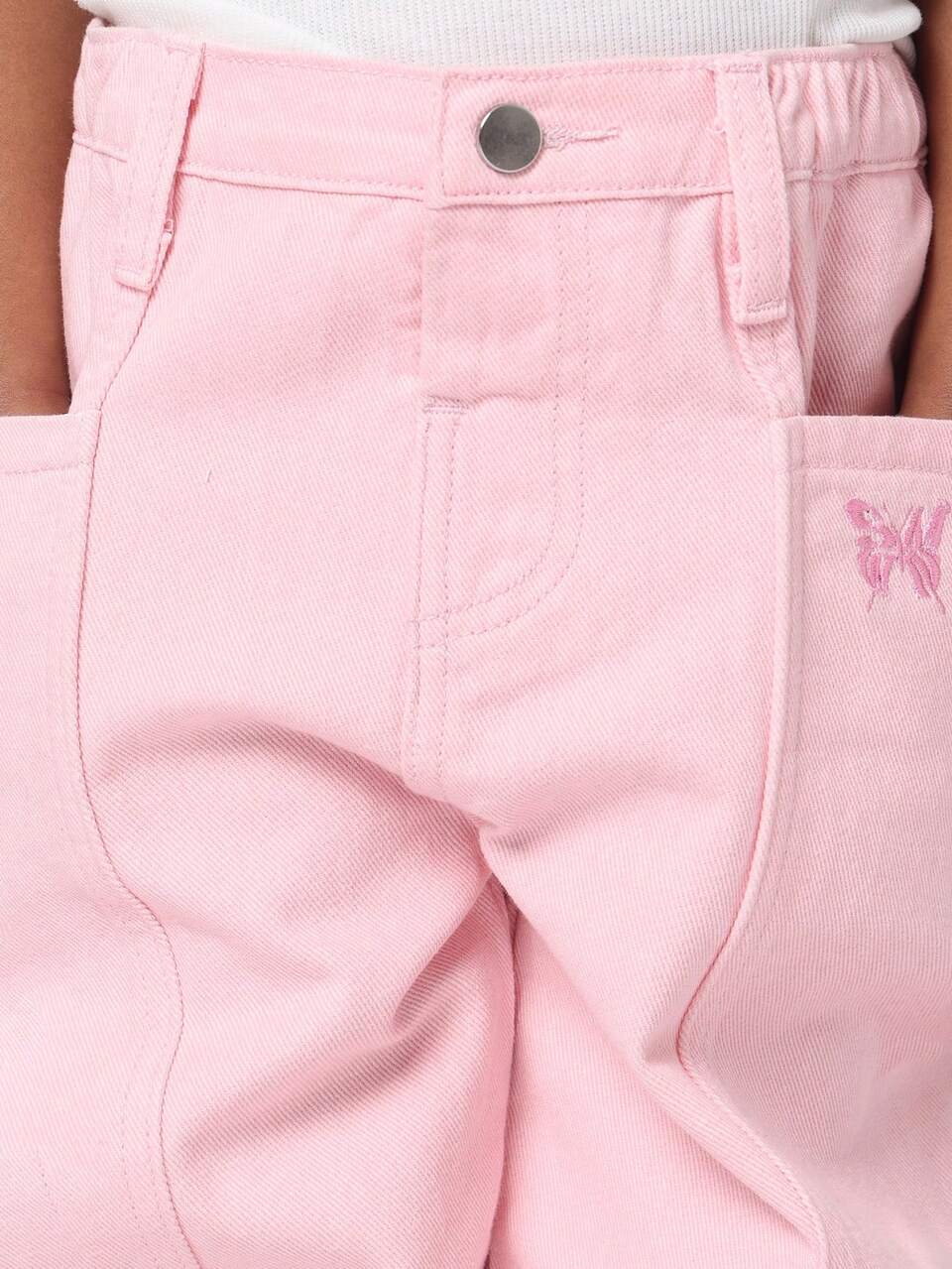 Pink Wide Leg Denim Pants With Barrel Cut