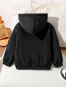 SHEIN 男童连帽羊毛恐龙印花夹克，开学季 - 黑色 - 查看 2