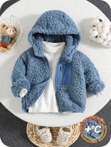 SHEIN Autumn/Winter Cute Blue Fluffy Stand Collar Zip-Up Jacket, Unisex Baby/Toddler Clothes Fall - Multicolor - View 1