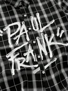 ROMWE MEN Paul Frank X ROMWE Áo sơ mi nam tay ngắn họa tiết kẻ caro và chữ cài nút phía trước mùa hè - Nhiều màu - Xem 3