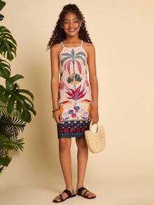 SHEIN Tween Girl Ditsy Floral Knit Cami Dress - Apricot - View 4