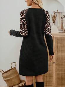 EMERY ROSE 女士休闲豹纹插肩袖卫衣豹纹连衣裙长袖连衣裙黑色休闲连衣裙动物印花连衣裙猎豹印花连衣裙秋冬 - 彩色 - 查看 2