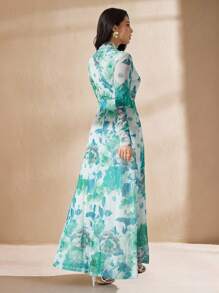 Graceveil Spring/Summer Fashion Mesh Floral Print Slim Fit Women Dress Fall Cloth For Women - Green - View 2