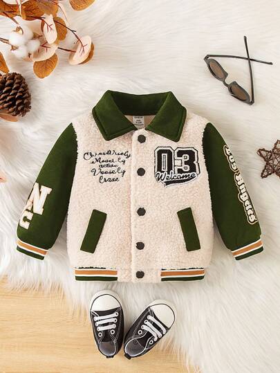 SHEIN 2024年秋冬新款时尚街头风格男婴翻领夹克