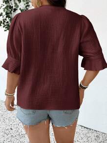 SHEIN Frenchy Plus Size Casual Solid Color Notched Neck Shirt