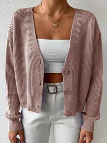 SHEIN Women's Button Up Long Sleeve Cardigan - Dusty Pink - View 3