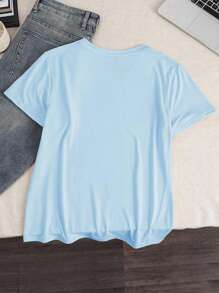 INAWLY Plus Size Frog Print Short Sleeve T-Shirt For Plus Size Women - Baby Blue - View 2