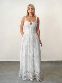 Sweetina Váy xòe xương cá xếp ly màu trơn thanh lịch dành cho nữ - trắng - Xem 5