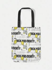 Rick and Morty X SHEIN Túi xách thời trang nữ họa tiết chữ và chân dung - trắng - Xem 4