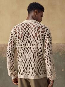 AKNOTIC Business Casual 男士钩针编织花卉图案休闲宽松长袖针织上衣，适合夏季、秋季、度假、日常穿着、派对、情侣装，男士礼物 - 彩色 - 查看 5