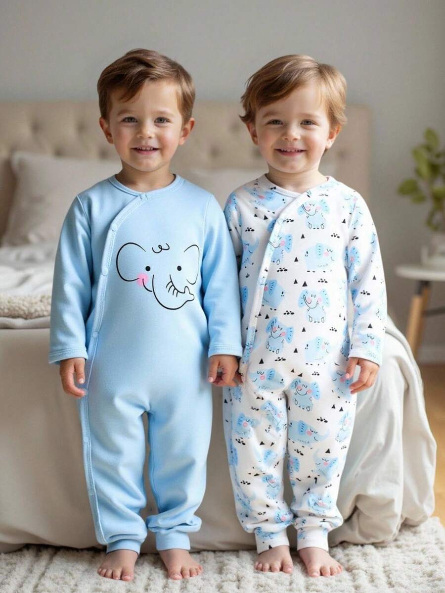 SHEIN Vintaside Kids Bộ áo liền quần họa tiết hoạt hình bé trai 2 chiếc - Nhiều màu - Xem 1