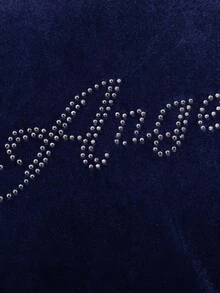 SHEIN Bộ 2 món đồ cho bé gái, áo hoodie nhung họa tiết chữ đính đá và quần ống loe, quần nỉ, trang phục, dễ thương, giản dị và cổ điển, tuyệt vời cho trang phục thường ngày và đi học hàng ngày vào mùa hè và mùa thu, cho Giáng sinh - Màu xanh lam - Xem 6