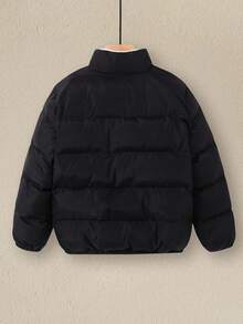 1 Piece Tween Boy Leisure Sports College Literary Retro With Grab Velvet Lining Mid-Length Padded Coat,Suitable For Daily Use,Sports,In Fall/Winter - Black - View 3