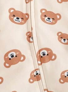 Cozy Pixies Conjunto de 2 peças de Macacão e Calça de Manga Longa com Gola Redonda em Tricô Macio com Estampa de Urso Cartoon para Bebê Recém-Nascido Menino/Menina