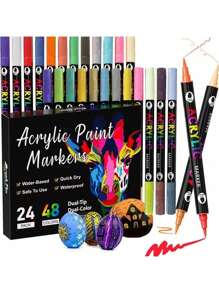 24/48/72 Color Acrylic Marker Pens, Rock Painting Kit Stone Paint Pens Set Ceramic, Glass, Wood, DIY Crafts Drawing Art Craft School Supplied Back To School - Double-ended acrylic pen - View 2