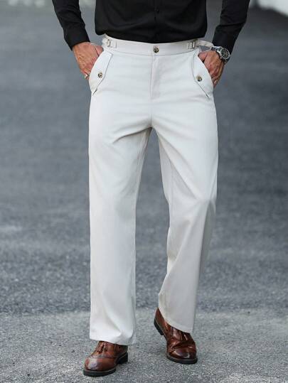 Manfinity Bizformal Men's Casual Solid Color Suit Pants, Versatile Men White Dress Pants White Dress Pants Men Men Clothing Men Pants Men Clothes Men Pants Men's Formal Pants