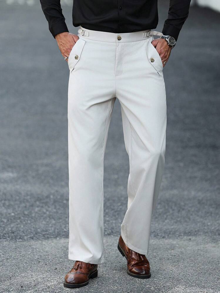 Manfinity Bizformal 男士休闲纯色西装裤，百搭男士白色正装裤白色正装裤男士男士服装男士裤子男士衣服男士裤子男士正装裤 - 米色 - 查看 1