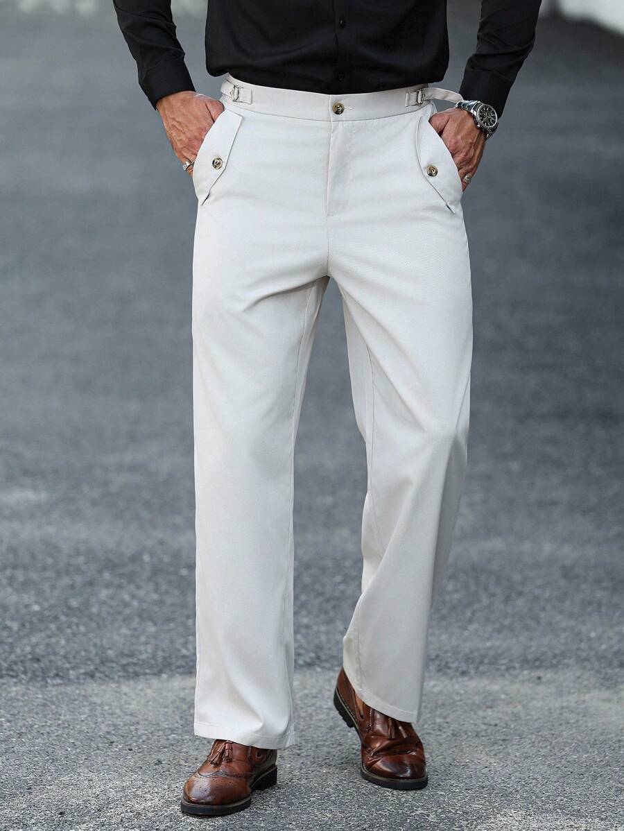 Manfinity Bizformal 男士休闲纯色西装裤，百搭男士白色正装裤白色正装裤男士男士服装男士裤子男士衣服男士裤子男士正装裤 - 米色 - 查看 1