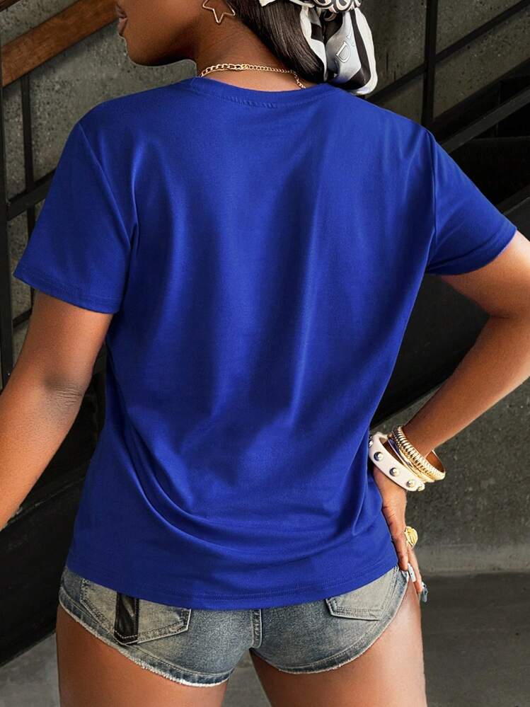 INAWLY 精准竞标标语印花圆领短袖 T 恤 #14 蓝色 - 藍色 - 查看 2