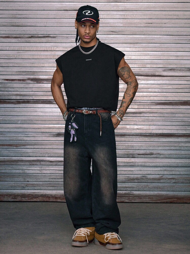 AXEPEAK 男士针织时尚休闲宽松无袖背心 - 黑色 - 查看 5