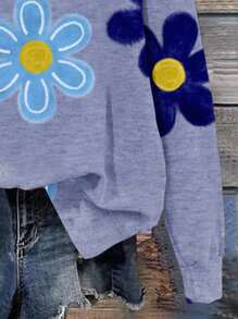 SHEIN LUNE 休闲可爱碎花图案圆领宽松女式卫衣，适合秋冬季节，休闲百搭 - 彩色 - 查看 3