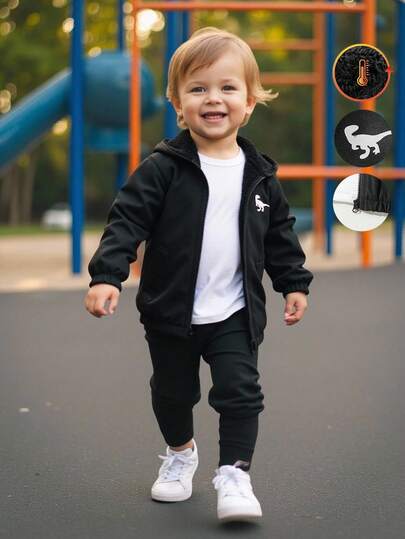 SHEIN 男童连帽羊毛恐龙印花夹克，开学季