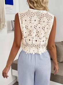 Pariaura Women's Lace Hollow Embroidered Sleeveless Elegant Top Clothes For University - Apricot - View 2