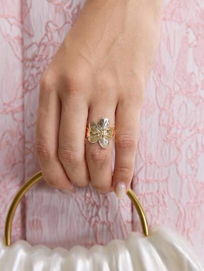 MOTF PREMIUM Anillo de flor grande con baño de oro de 18K