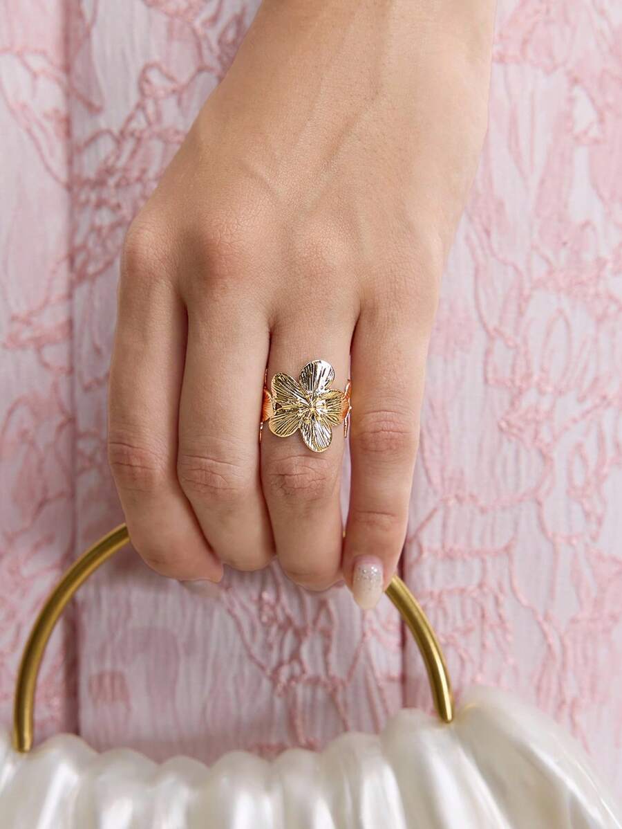 MOTF PREMIUM Anillo de flor grande con baño de oro de 18K - Amarillo Oro - Ver 1