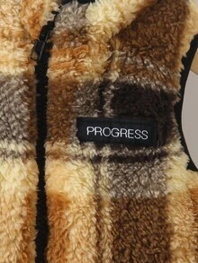 1pc Toddler Boys' Fashion Sherpa Quilted Zip-Up Vest,Brown Checkered Plaid Design,Modest Autumn Winter Outdoor Clothes,Date Outfit For Baby Boy - Multicolor - View 5
