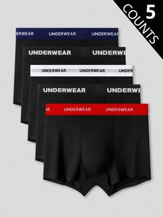 EasyFave 5pcs/Pack Men's Lightweight Sports Elastic Waistband Comfortable Casual Boxer Briefs