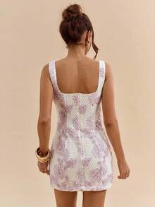 SHEIN BAE Váy ôm sát cơ thể mini họa tiết hoa 3D màu hồng trơn thu đông xẻ tà, thích hợp mặc đi tiệc, đi câu lạc bộ, hẹn hò, phù dâu, đám cưới, đầm sang trọng - Hồng - Xem 2