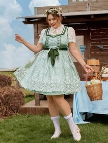 SHEIN Frenchy Vestido verde con cordones de talla grande para Oktoberfest, Dirndl - Verde - Ver 4