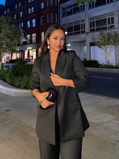 NegzBox Blazer informal de solapa doble botonadura con cuello