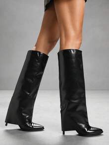 CUCCOO SZL 尖头过膝长靴，纤细高跟及膝性感骑马靴，女士圣诞节礼物 - 黑色 - 查看 12