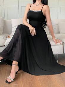 DAZY 女士优雅黑色吊带连衣裙 夏季女装连衣裙 - 黑色 - 查看 6