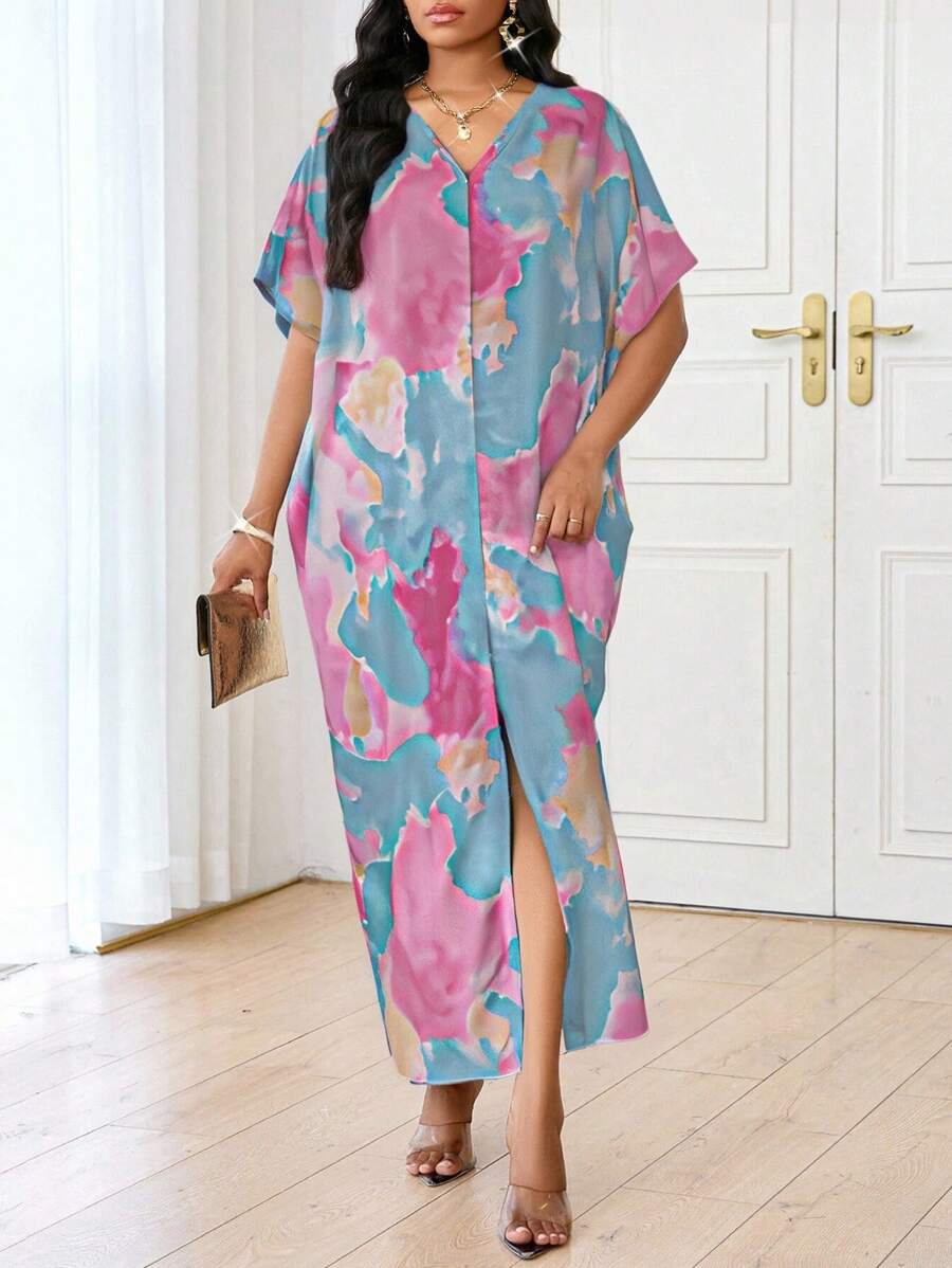 SHEIN Lady 春夏休闲优雅波西米亚风黑色编织 V 领直筒束腰连衣裙卡夫坦连衣裙长款大码连衣裙复活节连衣裙女士春季服装女士度假服装女士海滩服装女士海滩度假沙滩裙婚礼宾客连衣裙女士商务休闲女士舞会礼服