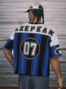 AXEPEAK T-shirt tricoté à col ras-du-cou à manches courtes avec imprimé bicolore pour hommes - Multicolore - Voir 2