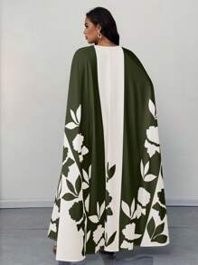 SHEIN Unity Áo khoác tay lửng họa tiết hoa chắp vá màu tương phản cỡ lớn - màu xanh lá - Xem 6