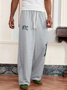 SWAVVY 男士休闲字母印花抽绳腰运动裤 - 灰色 - 查看 6