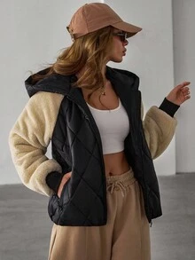 EURMUSE Women Solid Elegant Good Quality Teddy Detailed Casual Winter Coat - Black - View 1