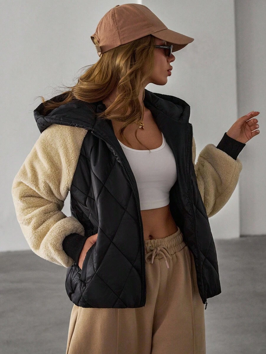 EURMUSE Women Solid Elegant Good Quality Teddy Detailed Casual Winter Coat - Black - View 1