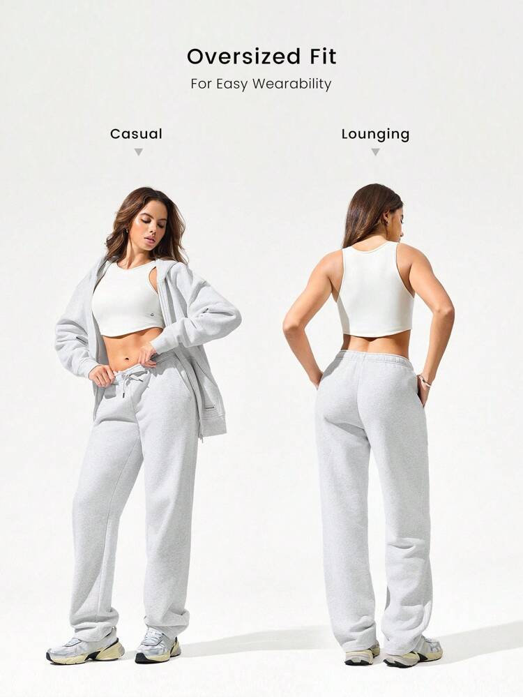30'' Everyday Fleece Wide Leg Adjustable Drawstring Waist Basic Joggers Sweatpants With Side Pockets Daily Casual Fall Winter