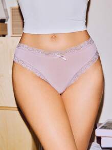 Lowkey Lull Contrast Lace Bow Decor Panty Bow Tie - Baby Pink - View 3