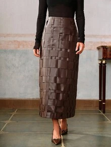 Anewsta Women's New Autumn/Winter PU Braided Street Style Skirt, Elegant & Unique For Music Festivals, Formal Occasions - Brown - View 7