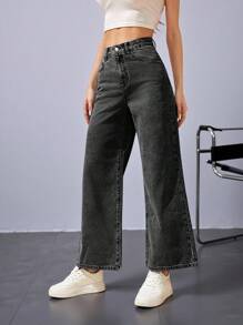 Jeanoix High Waist Wide Leg Jeans - Black - View 3