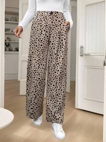 SHEIN Frenchy Women's  Fall  Vacation Casual All-Over Print Straight Leg Pants - Multicolor - View 5